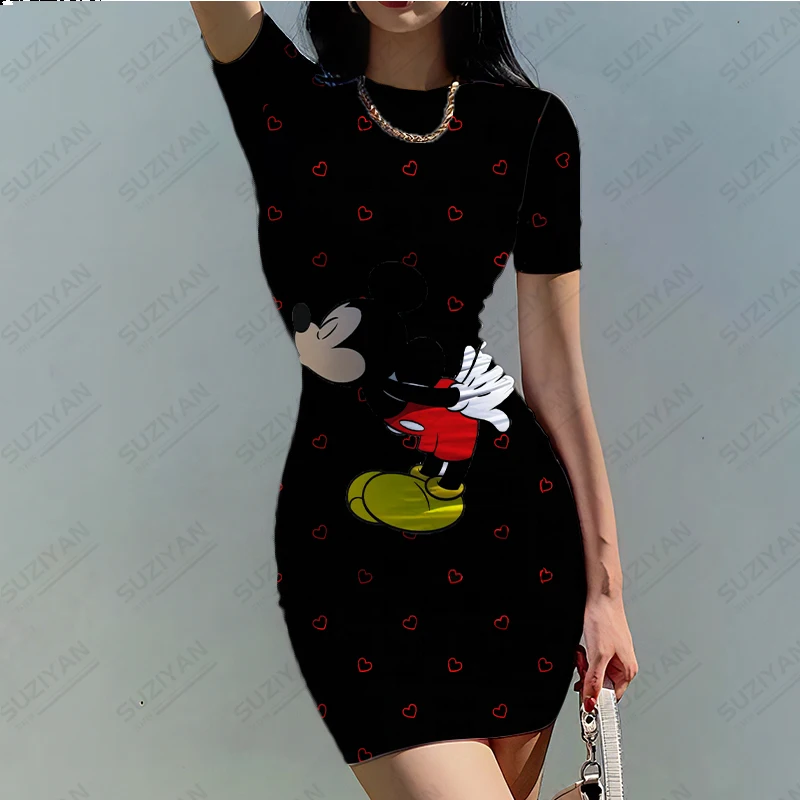 

Summer New Hot Selling 3D Printing Women's Short Sleeve Round Neck Sexy Dress Disney Style Party Elegant Tight Wrapped Hip Dress
