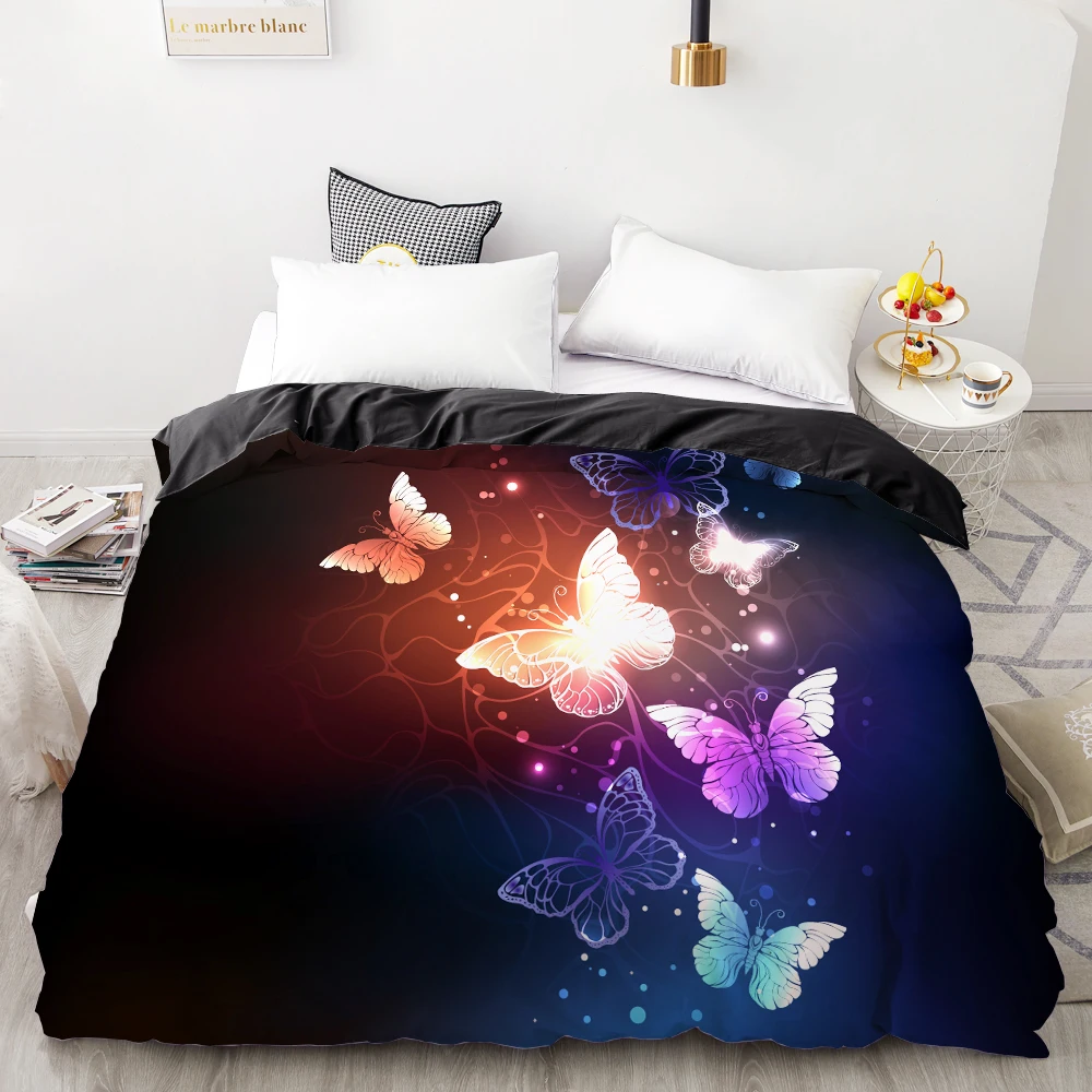 

3D HD Digital Printing Custom Duvet Cover,Comforter/Quilt/Blanket case Queen King Bedding 200x200,Bedclothes butterfly on Black