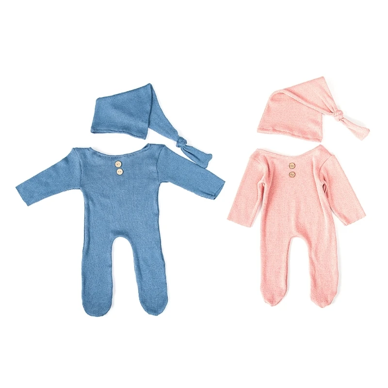 

57EE 2Pcs Baby Hat Romper Newborn Photography Props Costume Jumpsuit Cute Hats