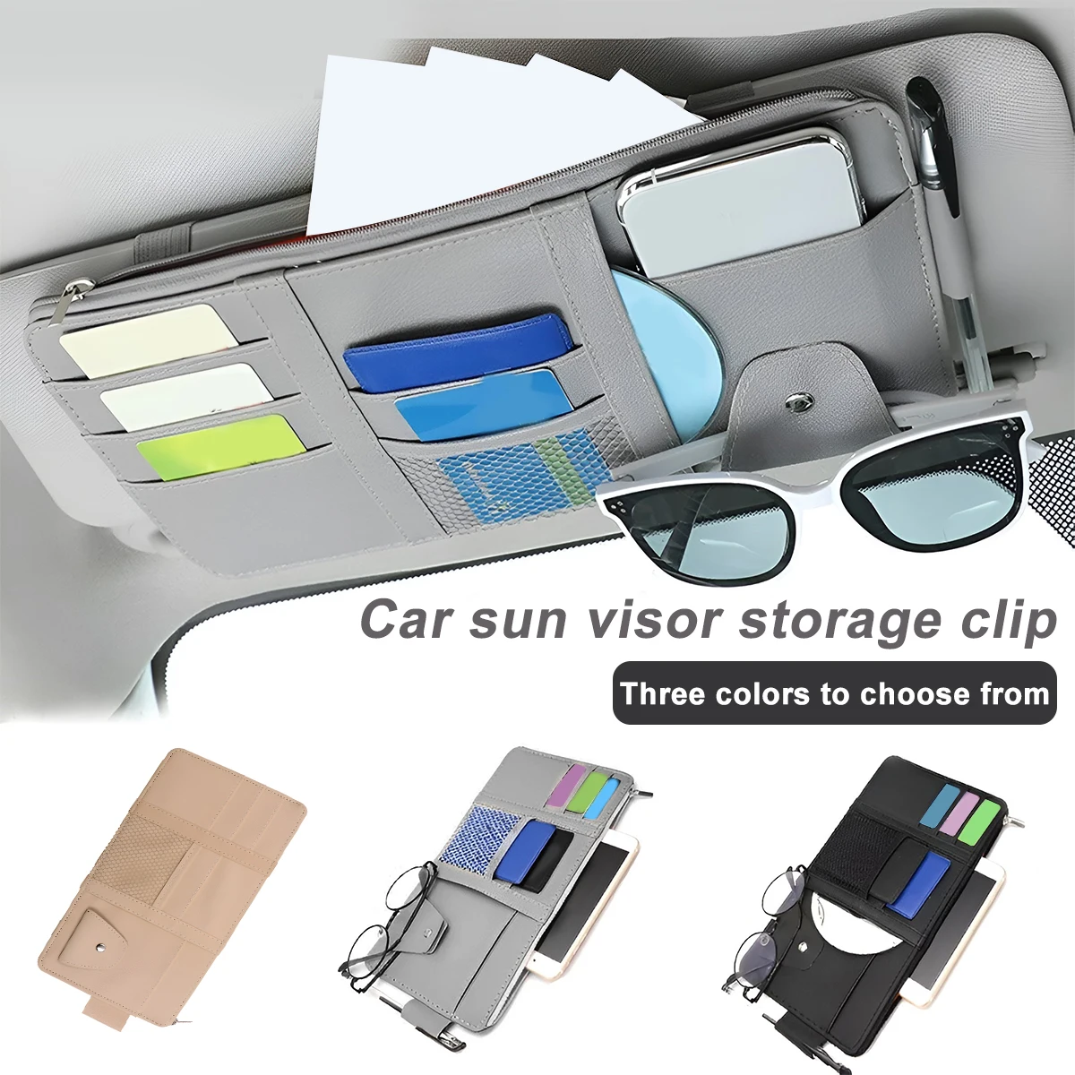 

Car Sun Visor Organizer Auto Visor Pocket PU Leather Car Visor Business Card Holder Multifunctional Large Capacity Auto Visor