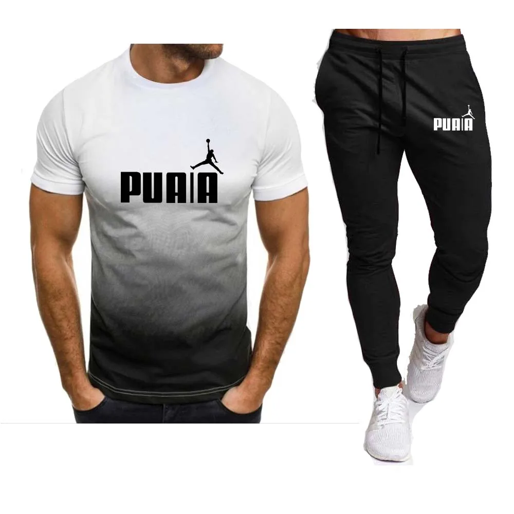 2023Summer hot Men's T-Shirt + Pants Suit Men's Sports Suit Brand LOGO Printing Casual Fashion Cotton Short Sleeves T-shirt sets