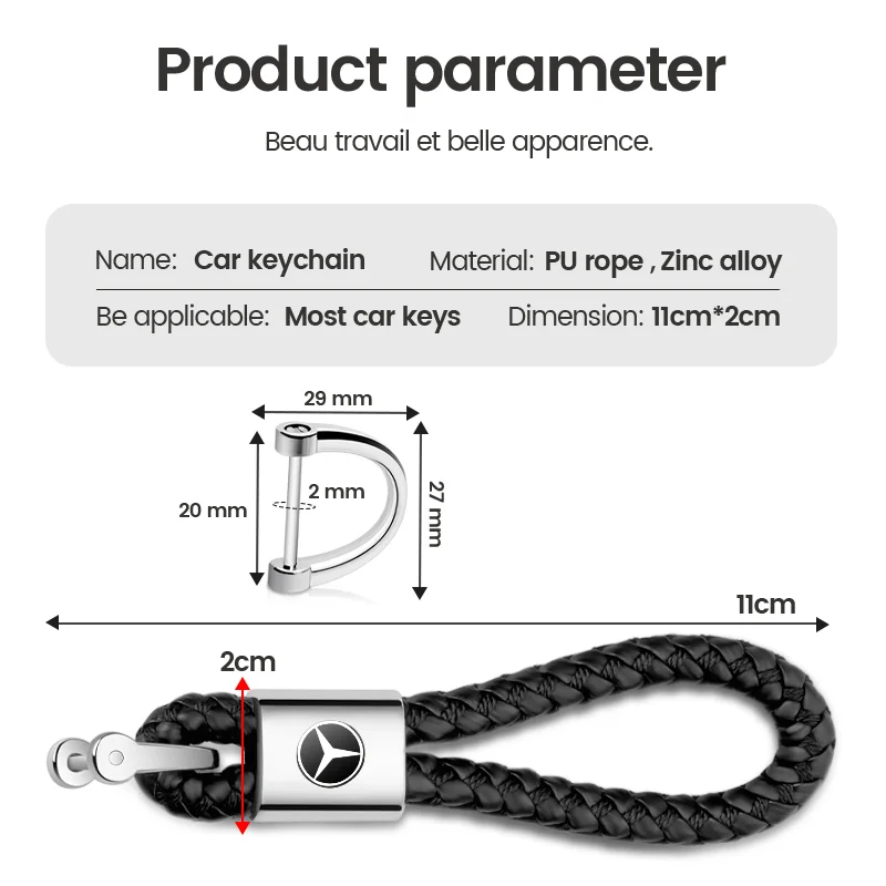 Стайлинг автомобиля 3D металлическая + кожаная плетеная веревка брелок для Mercedes