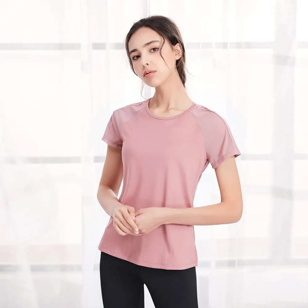 2022 Summer New Breathable Mesh Short Sleeve Loose Exercise Running Tops Gym Workout Top Sport T-shirts Women Yoga Fitness Shirt