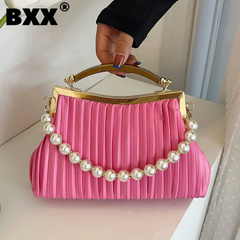 

[BXX] Luxury Designer Elegant Pearls Chains Women's Handbags 2022 Trend New Fashion Party Female Shoulder Crossbody Bags GF3576