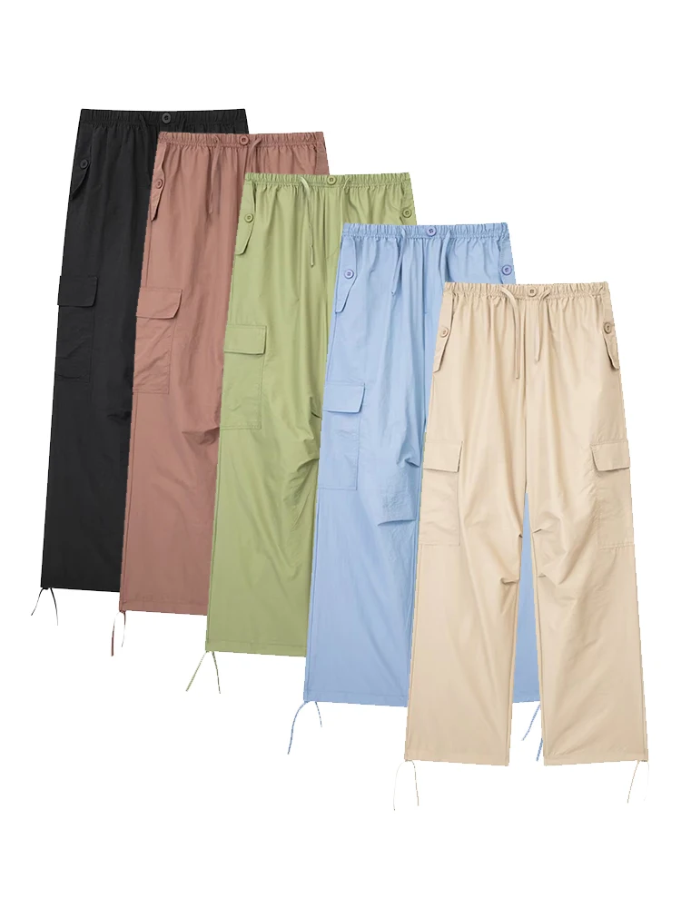 

2023 New Straight Women's Pants Korean Style Mid Waist Parachute Pants for Women Solid Color Loose Sport Trousers Female