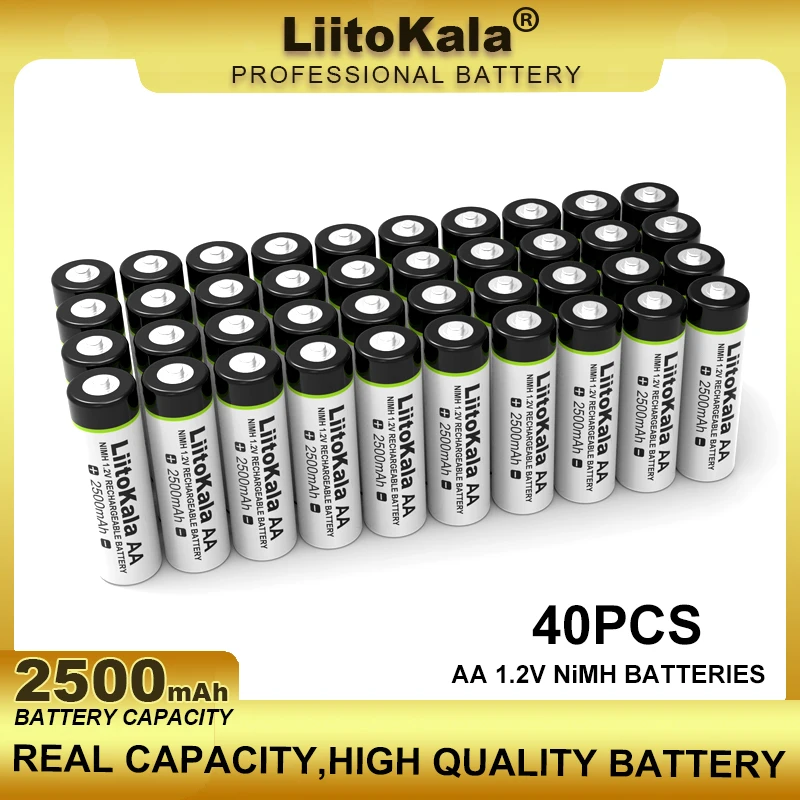 

40PCS/LOT Liitokala 1.2V AA 2500mAh Ni-MH Rechargeable Battery For Temperature Gun Remote Control Mouse Toy Batteries