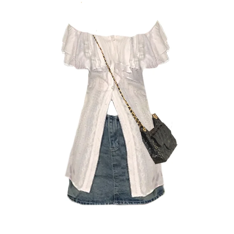 Туника с разрезом и узкой талией шикарная модная блузка воротником-лодочкой