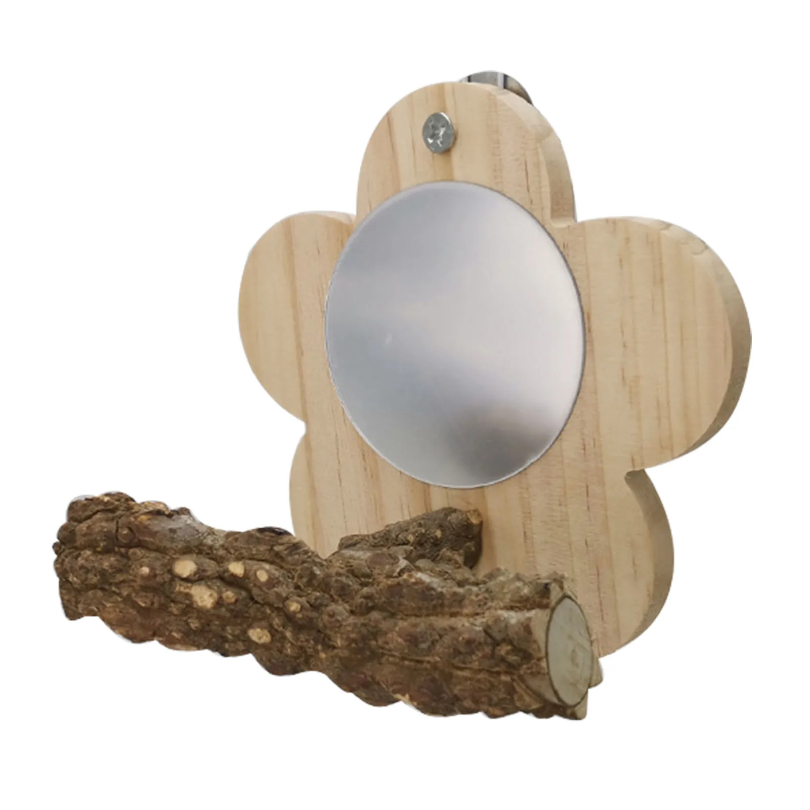 

Flower Bird Mirror With Perch Parrot Wood Perch Stand Bird Stand Mirror Toys Birdcage Fun For Conure Cockatiel Budgie Gerbil