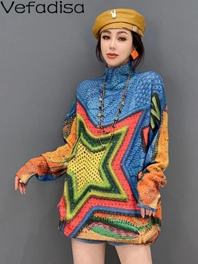 Новинка Осень-зима 2024 женский свитер Vefadisa ZXY816A с принтом звезд водолазка длинными