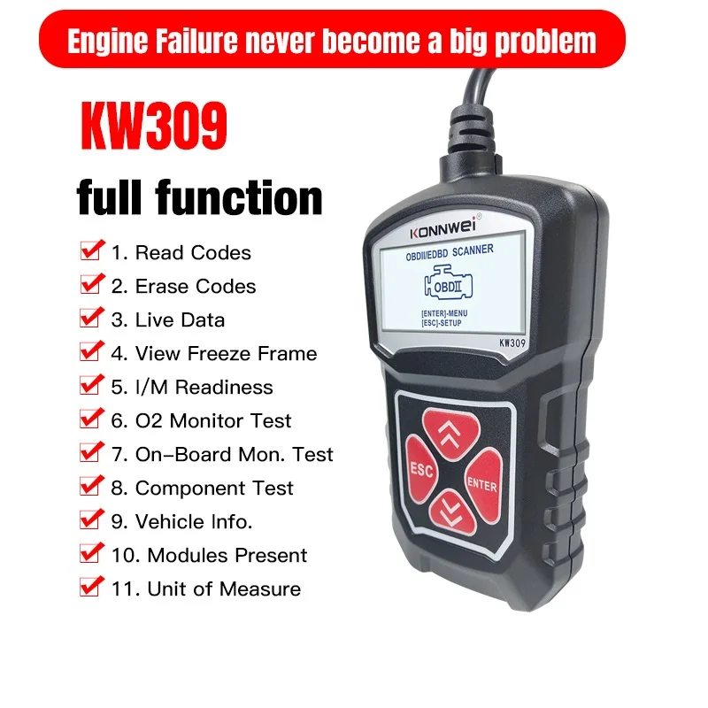 Сканер KW309 OBD2 для Toyota Corolla Yaris Rav4 Avensis Auris Camry Reiz