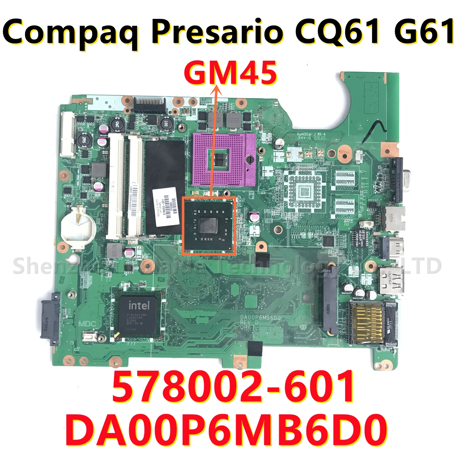 Материнская плата DA00P6MB6D0 для ноутбука HP Compaq Presario CQ61 G61 с Intel GM45 DDR2 578002-001 578002-501 578002-601 Материнская плата DA00P6MB6D0 для ноутбука HP Compaq Presario CQ61 G61 с Intel GM45 DDR2 578002-001 578002-501 578002-601