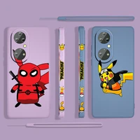 pikachu cartoon cute for huawei p50 p40 p30 p20 p smart z pro plus 2019 2021 liquid left rope silicone phone case fundas coque