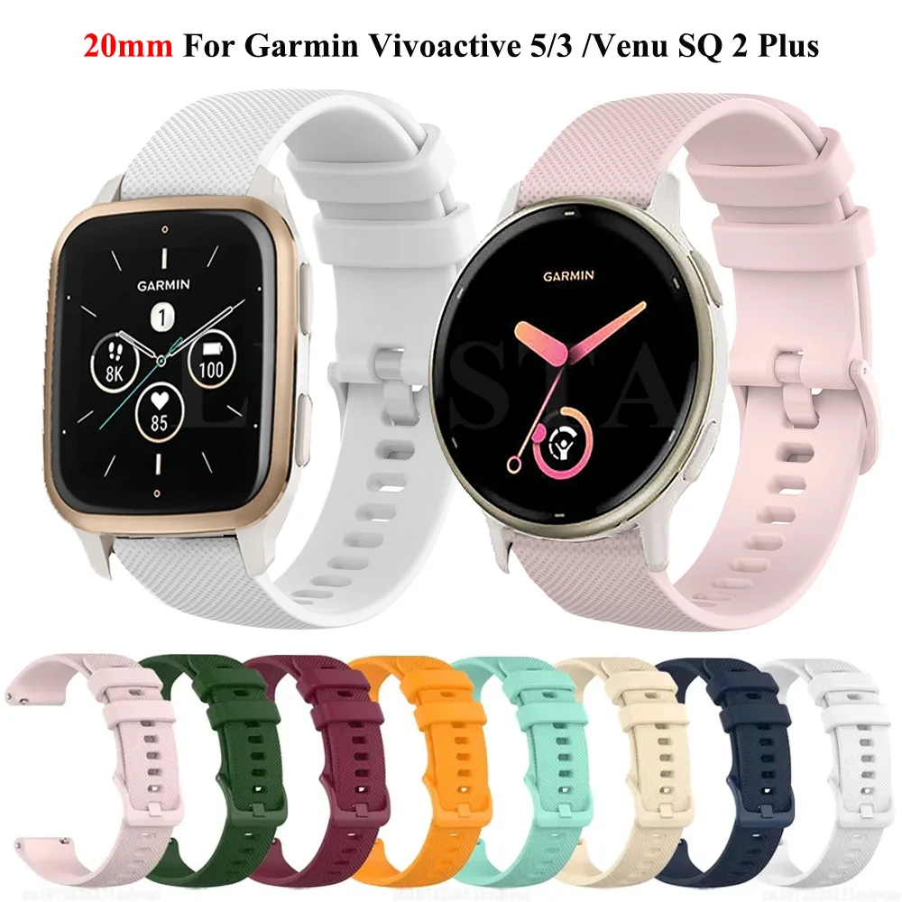

Ремешок для наручных часов 20 мм для Garmin Vivoactive 5 3 Forerunner 158 645 245, силиконовый ремешок для наручных часов, ремешок для Garmin пришен SQ 2/Move 3/Luxe/Style