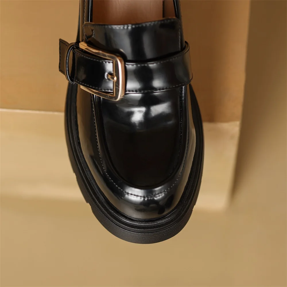 Cialisa 2023 Spring Women Shoes New Round Toe Belt Buckle Genuine Leather Platform Loafers Casual Thick Heels Ladies Footwear