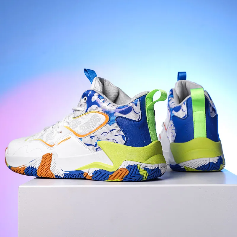 Мужские баскетбольные туфли высокие кроссовки на шнуровке износостойкая