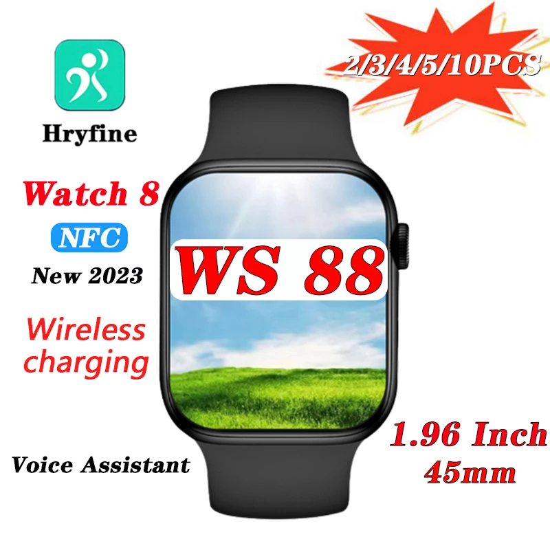 

Смарт-часы WS88 IWO Series 8 для мужчин и женщин, Bluetooth, телефонные звонки, умные часы 8 с беспроводной зарядкой, 1,96 дюйма, 320*390 HD