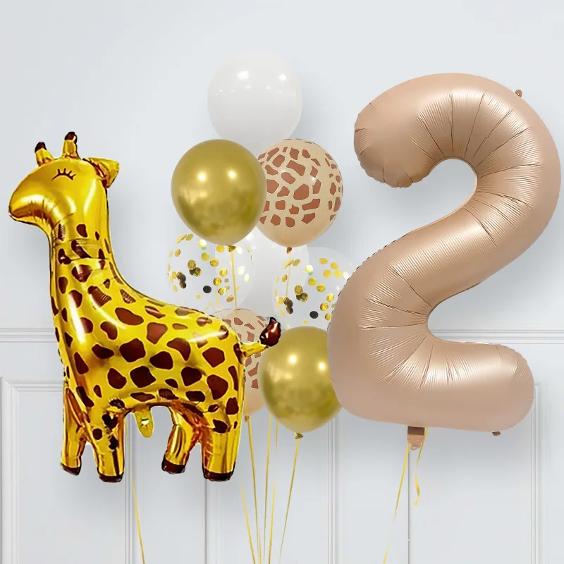 

Jungle Deer Giraffe Foil Balloons 40inch Caramel Brown Number Balls Baby Shower Kids Birthday Party Decoration DIY Gifts Supply