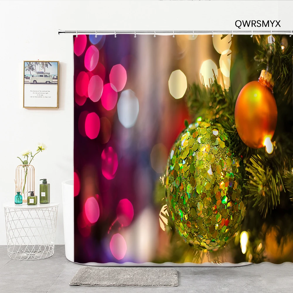 

Merry Christmas Holiday Shower Curtains Fashion Home Decor Bathtub Screen Waterproof Polyester Bathroom Bath Curtains with Hooks