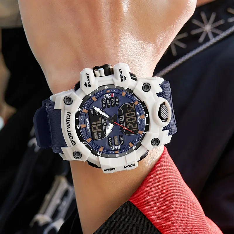 SANDA Мужские спортивные часы Военные наручные с двойным дисплеем Цифровые функции