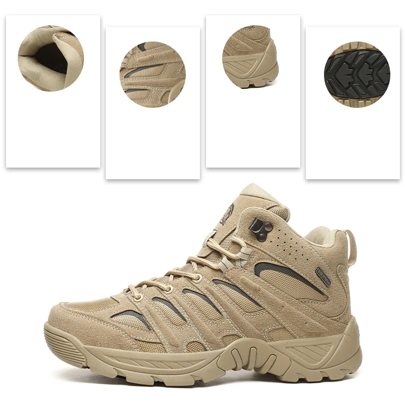 JIEMIAO High Quality Outdoor Men Hiking Boots Non-slip Military Combat Boots Tactical Training Army Boots Trekking Snow Boots