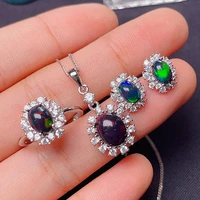 meibapj natural black opal flower earrings ring and necklace 3 pieces suit for women real 925 sterling silver fine jewelry set