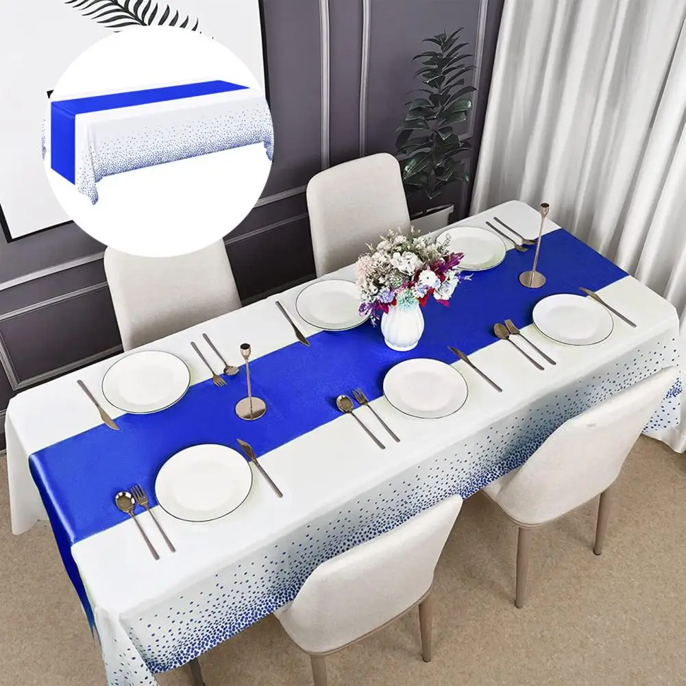 

1 Set Unfading Table Cover Silky Printing Tablecloth Wrinkle Free Waterproof Tablecloth And Satin Table Runner Set Home Use