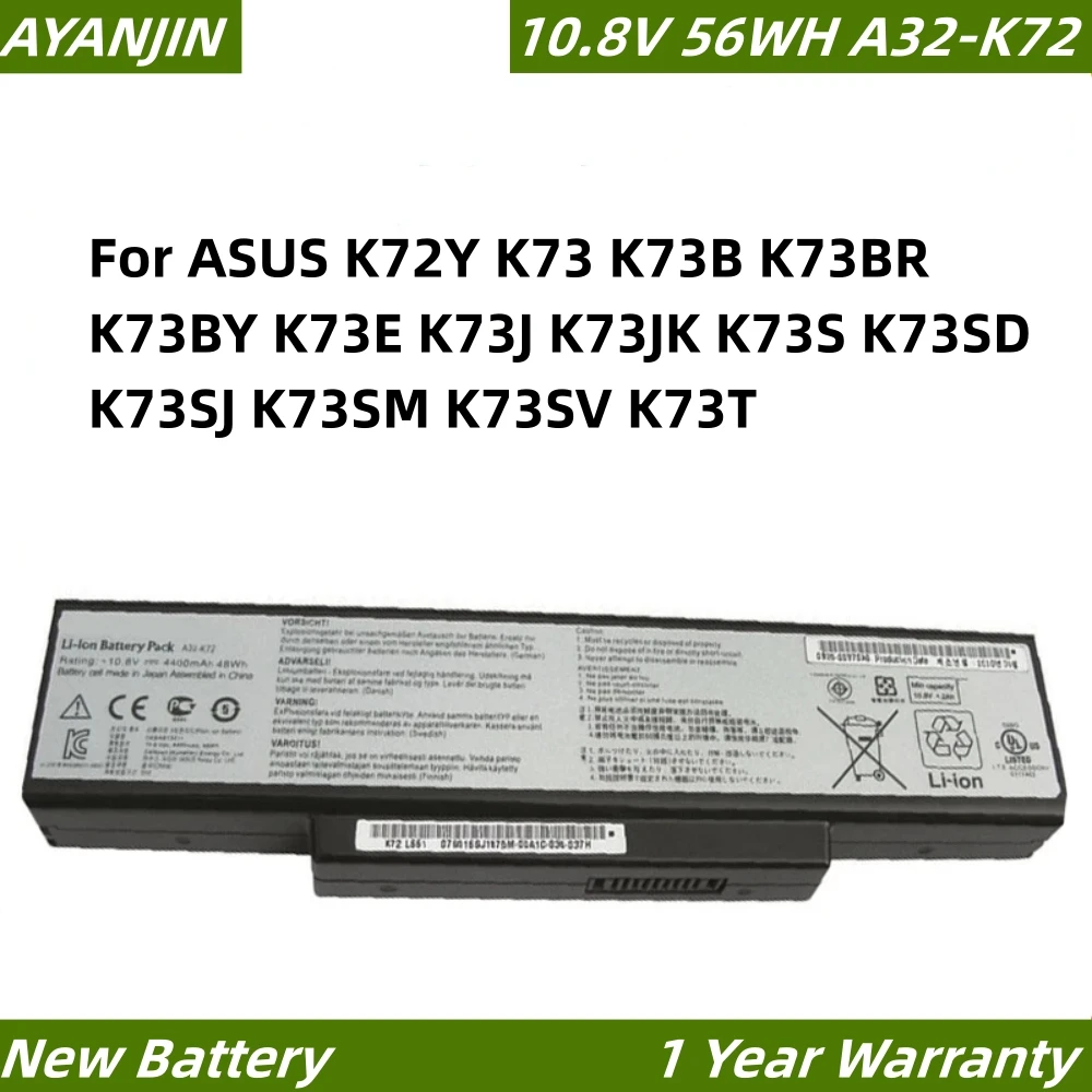 A32-K72 10 8 В 56 Втч Аккумулятор для ноутбука ASUS K72Y K73 K73B K73BR K73BY K73E K73J K73JK K73S K73SD K73SJ K73SM K73SV