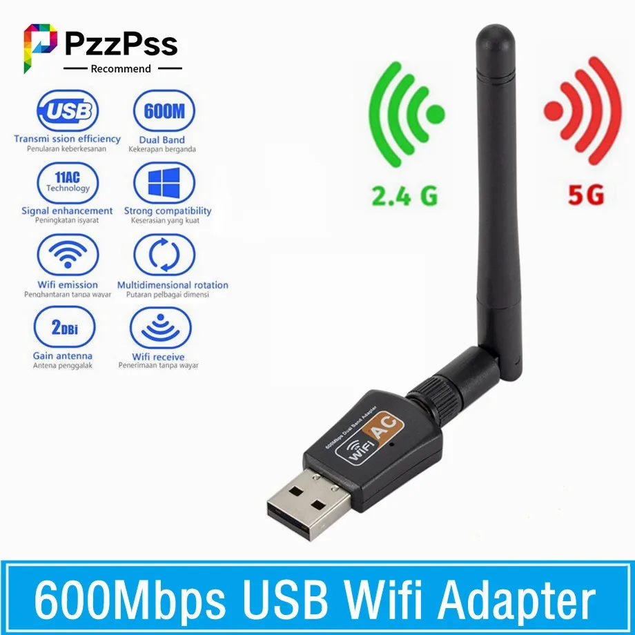 

PzzPss 600Mbps USB Wifi Adapter Dual Band 2.4G/5.8G Wireless Network Adapter 802.11ac USB Wifi Adapter For Desktop Laptop PC
