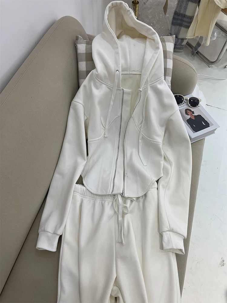 

Women Solid Color Drawstring Autumn Winter Sweatshirts Baggy Long Sleeve Pleated Patchwork Irregular Short Lady Hoodies Pullover