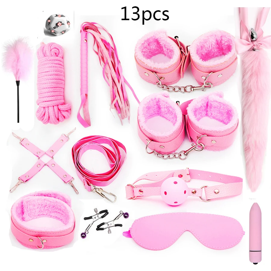 Sexy Leather BDSM Kits Plush Sex Bondage Set Handcuffs Games Whip Gag Nipple Clamps Toys For Couples Exotic Accessories |