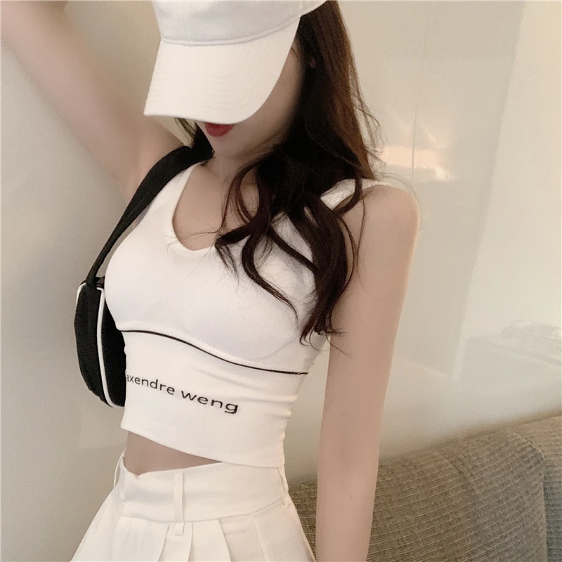 

Letter Tank Top Halter Bra Women Summer Camis Backless Camisole Fashion Casual Tube Tops Female Sleeveless Cropped Vest Dropship