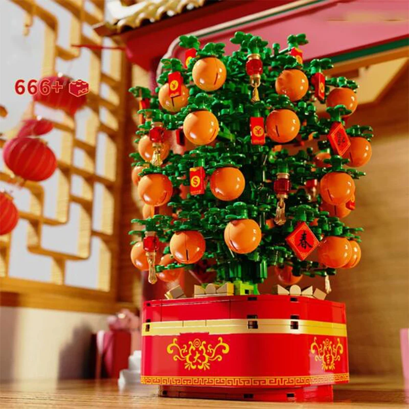 

SEMBO Block Idea New Year Orange Tree Building Blocks Chinese With Light Creative Christmas Tree Modle Bricks Music Box Toys
