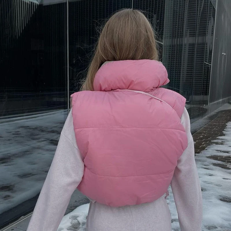 Ardm Casual Quilted Two-Color Reversible Coats Vest Streetwear Sleeveless Winter Jacket Women 2022 Outerwear Crop Tops