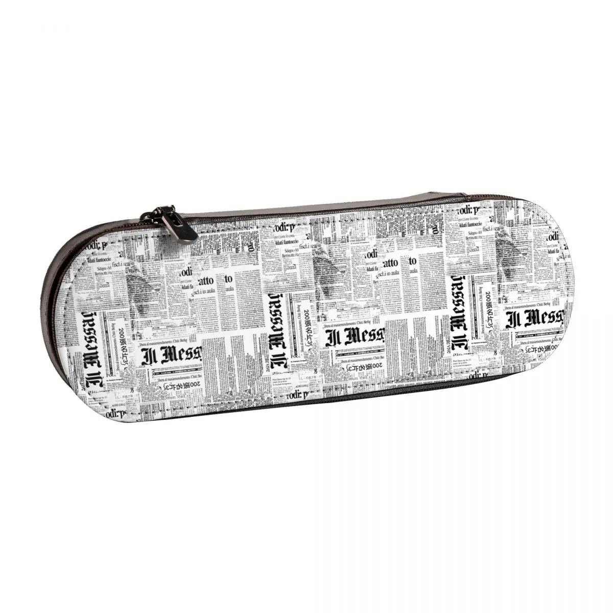 

Grunge Newspaper Pencil Case Black And White Stationery For Teens Leather Pencil Box Kawaii Quality Zipper Pen Organizer