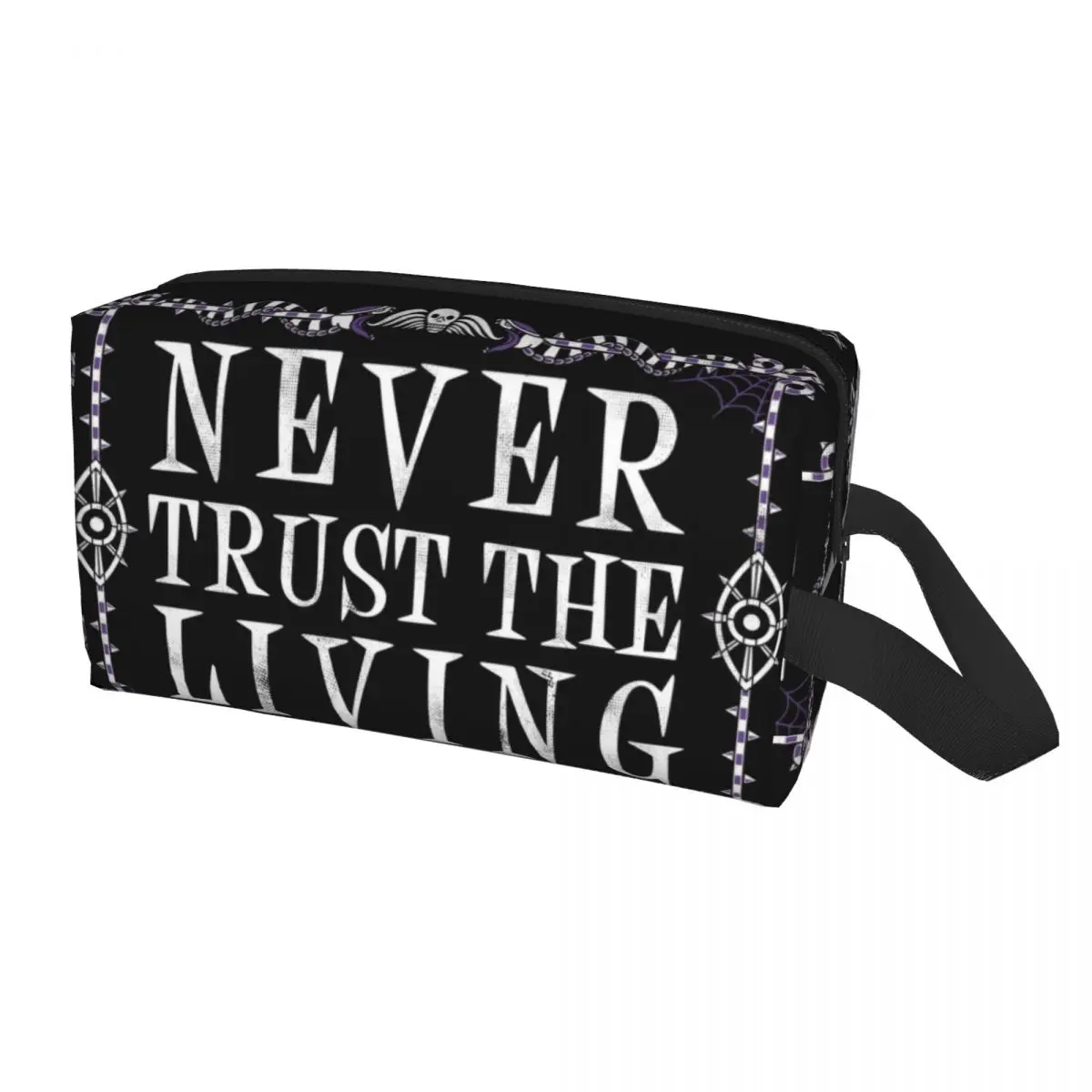 

Never Trust The Living Toiletry Bag Goth Occult Halloween Witch Quote Cosmetic Makeup Organizer Lady Storage Dopp Kit Case