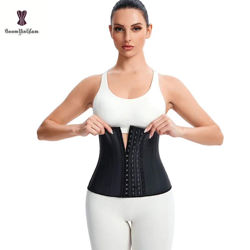 Black Sweat Sauna Slimming Belt Fajas Sashes Workout Girdle Latex Hook Corset Bustier 29 Steel Bones Waist Trainer Shapers