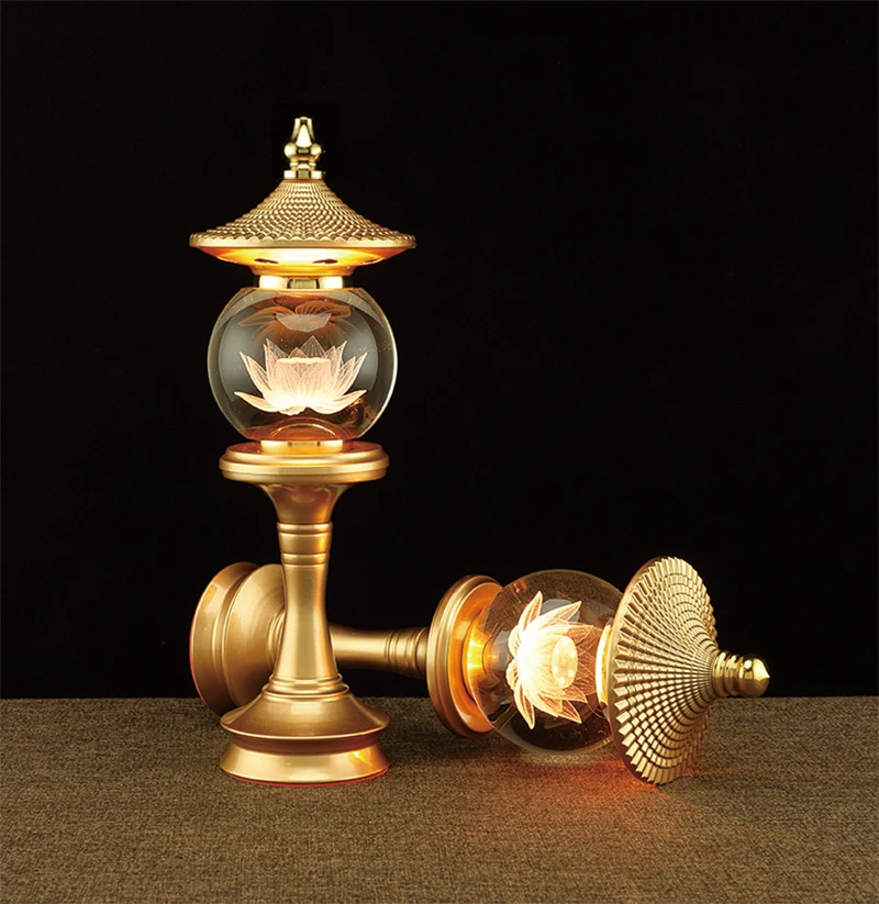 

2pcs 33CM LED Crystal Lotus Lamp Buddha Hall Colorful Changming Lamp Home God Wealth Worship Lamp Holder Buddhist Decoration