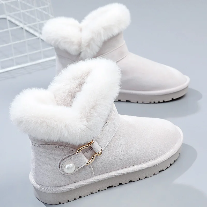 Women's shoes snow boots women's 2023 winter new plus fleece thickened boots women's casual flat heightening cotton boots