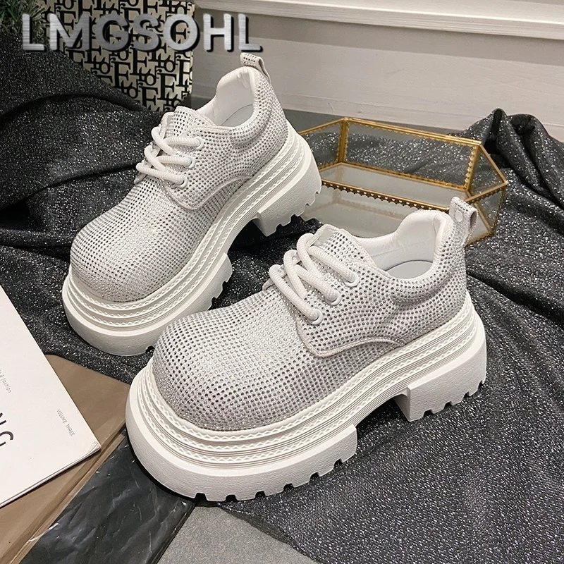 Женская обувь на плоской подошве с кристаллами новинка 2025 роскошные лоферы