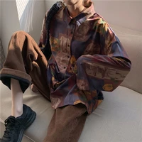 qweek vintage womens blouse harajuku oversized shirt korean style streetwear long sleeve top retro clothes cool outerwear trend