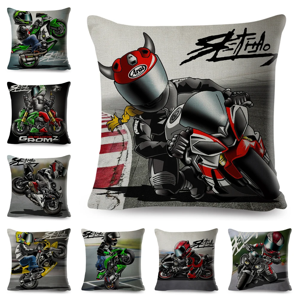

Extreme Sport Motorcycle Cushion Cover for Sofa Home Car Decor Colorful Cartoon Mobile Bike Pillow Case Pillowcase 45x45cm