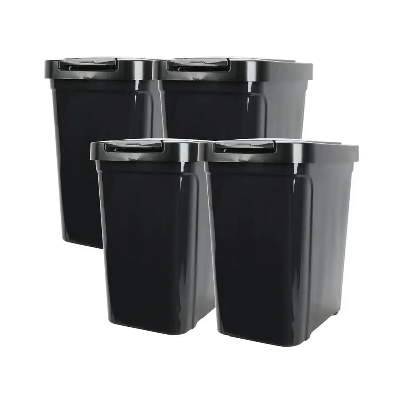 

gal Plastic Kitchen Trash Can, Black, 4 Pack Black square bathroom trash can Automatic trash can Outdoor trash can Desktop trash