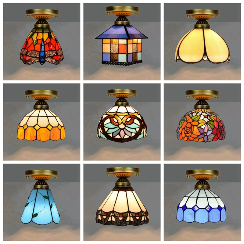 

Pastoral stained glass living room bedroom aisle light hallway balcony foyer entrance Mediterranean small ceiling light