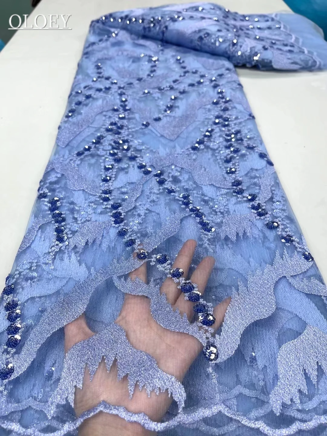

High Quality Fashion French Mesh Composite Silk Embroidery Fabric African Nigerian Sequin Lace Fabric For Wedding Dress