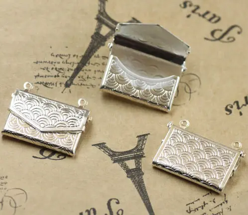 

2PCS 15*20mm Wallet Shaped with Wave-striped PHOTO LOCKET Wholesale SILVER PLATED Necklace Pendant&Charm DIY Jewelry Making