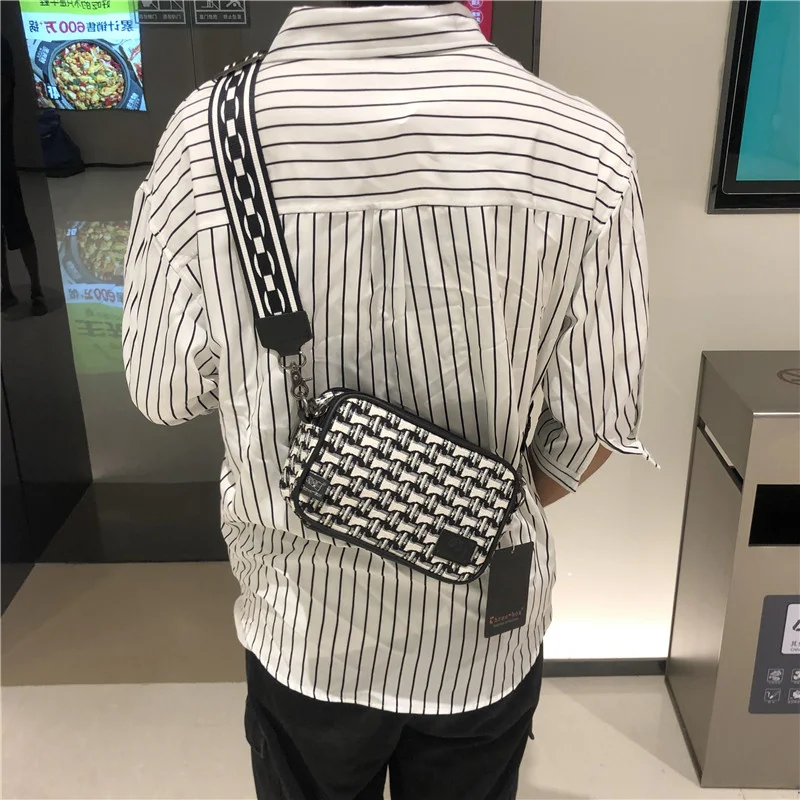 

fashionable canvas men's bag casual trendy men's one shoulder backpack British cross body thousand bird check small
