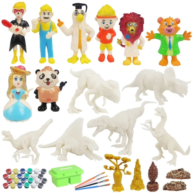 

Blank Painting Kits for Children DIY Dino Kits w/ White Dinosaur Model Baby Toddler Educational Preschool Art Crafts Toy