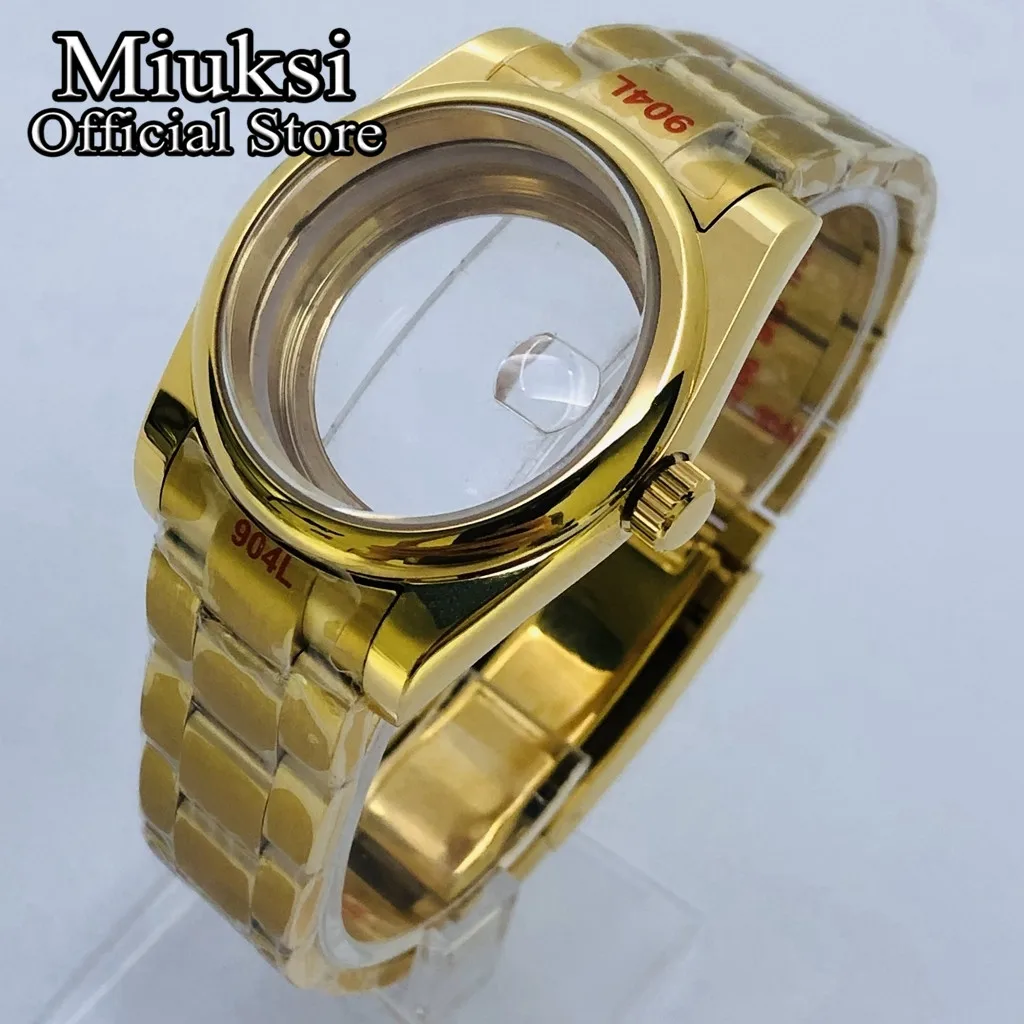 Miuksi 36mm/39mm gold watch case sapphire glass fit NH35 NH36 ETA2824 2836 Miyota8205 8215 Mingzhu DG2813 3804  PT5000 movement