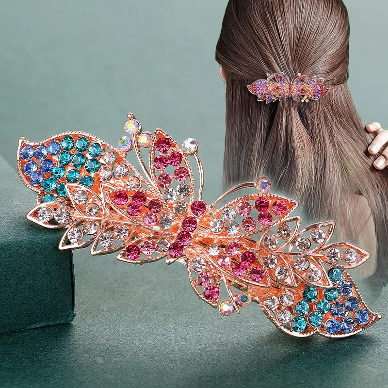 

Diamond Crystal Rhinestone Women Hairpin Bow Spring Clip Barrettes Hair Accessories Butterfly Girl Bridal Pins Headdress Clips