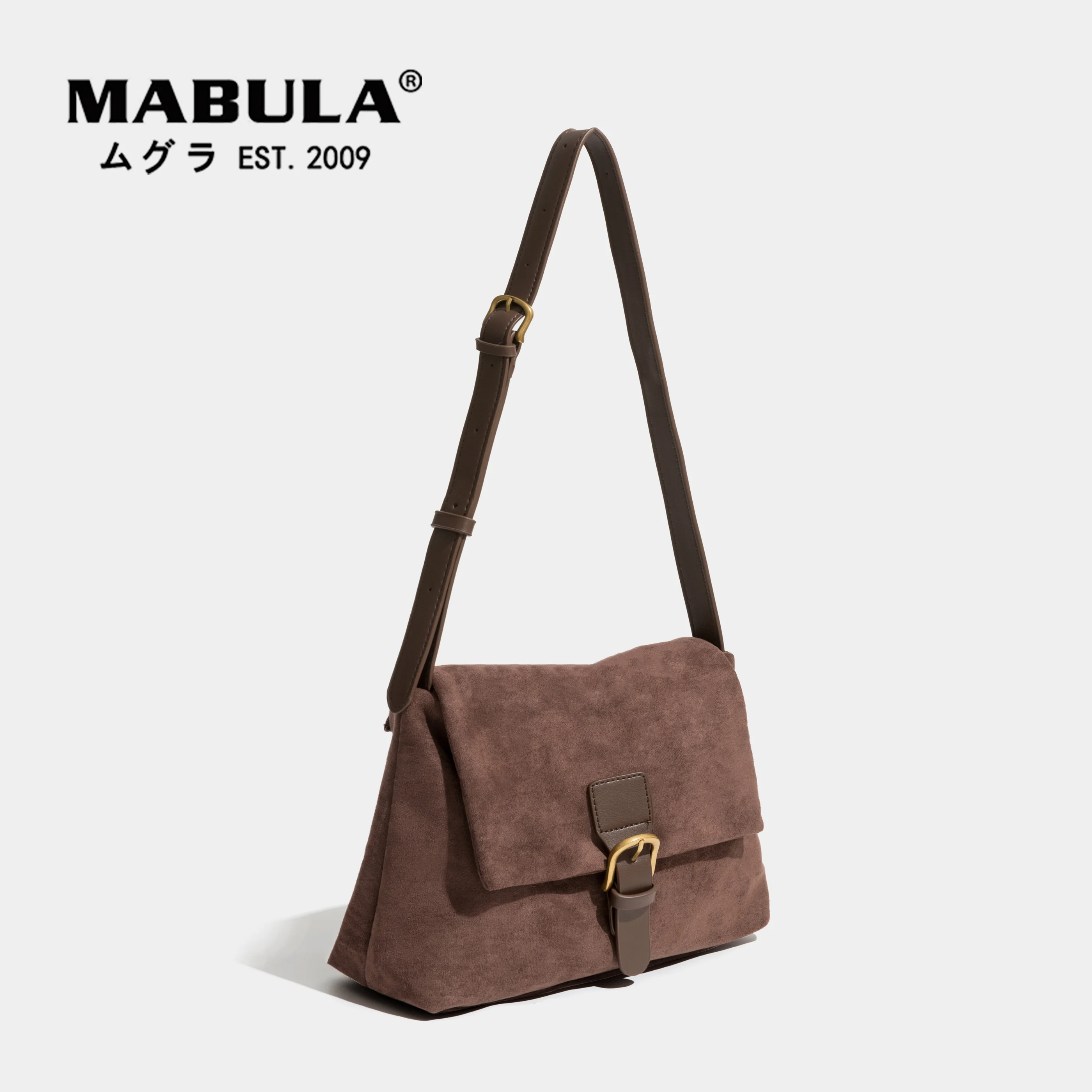 

MABULA Faux Suede Vintage Women Shoulder Bags Fashion Flap Satchels Female Simple Design Crossbody Bag Solid Color Purses